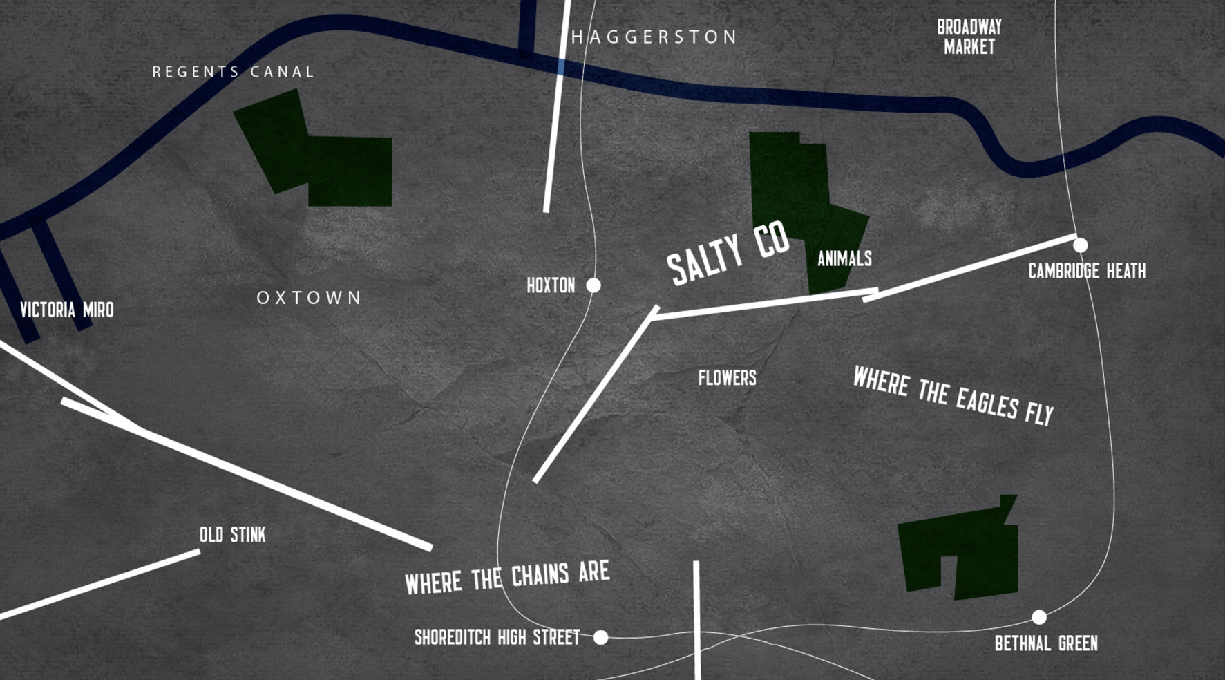 Map showing area of East London around Salty Commune