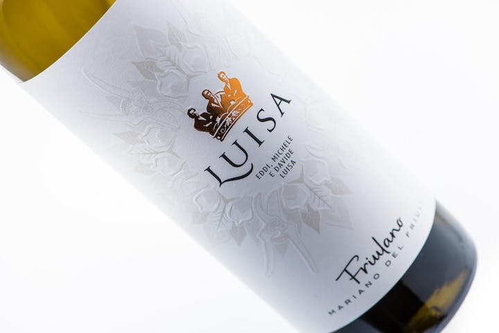 Pattern design on labelled bottle for Luisa wines